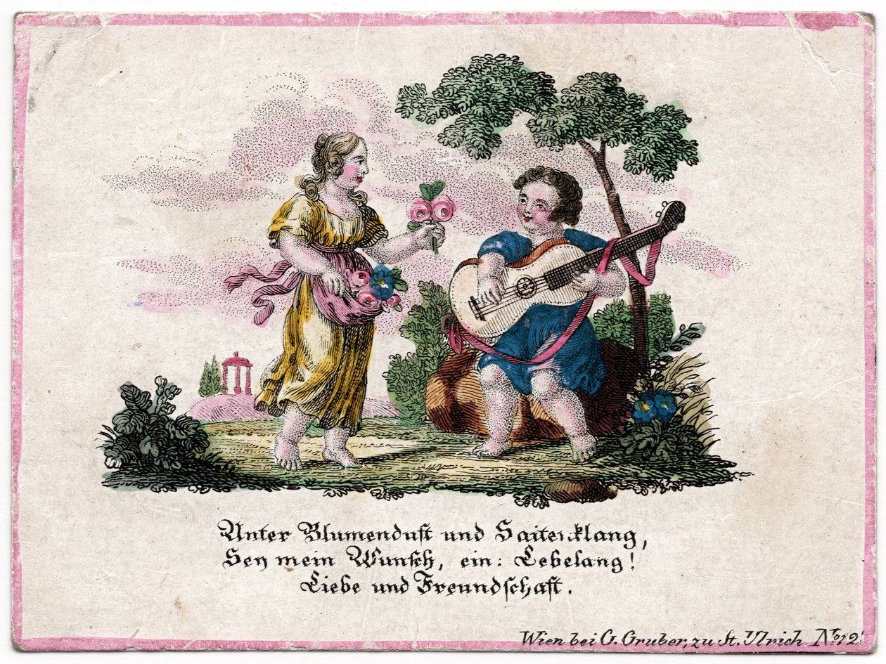 Ephemera květinová vůně a zvuk strun, Vídeň, kolem roku 1820 (rytina) od Unbekannter Künstler