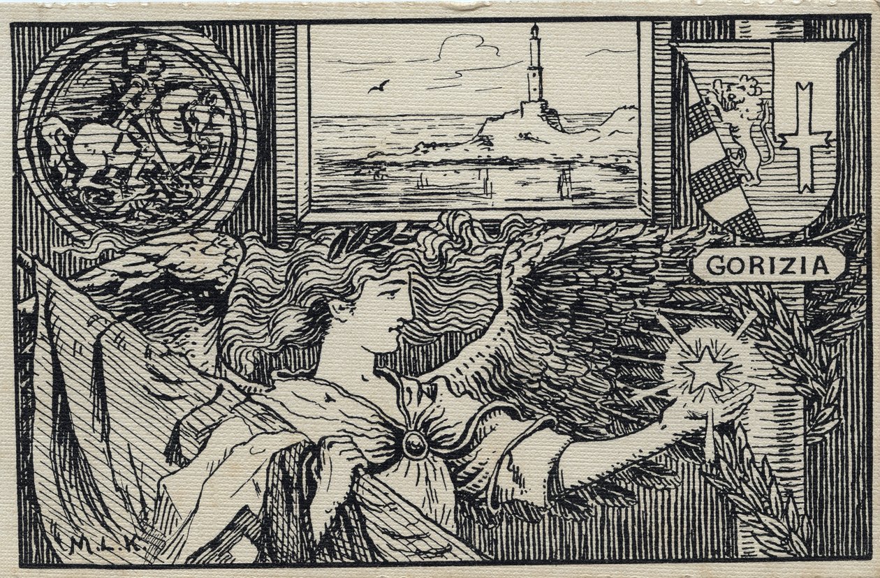 První světová válka (1914-1918): Italská vlastenecká pohlednice pro připojení Gorizie k Itálii od Unbekannter Künstler