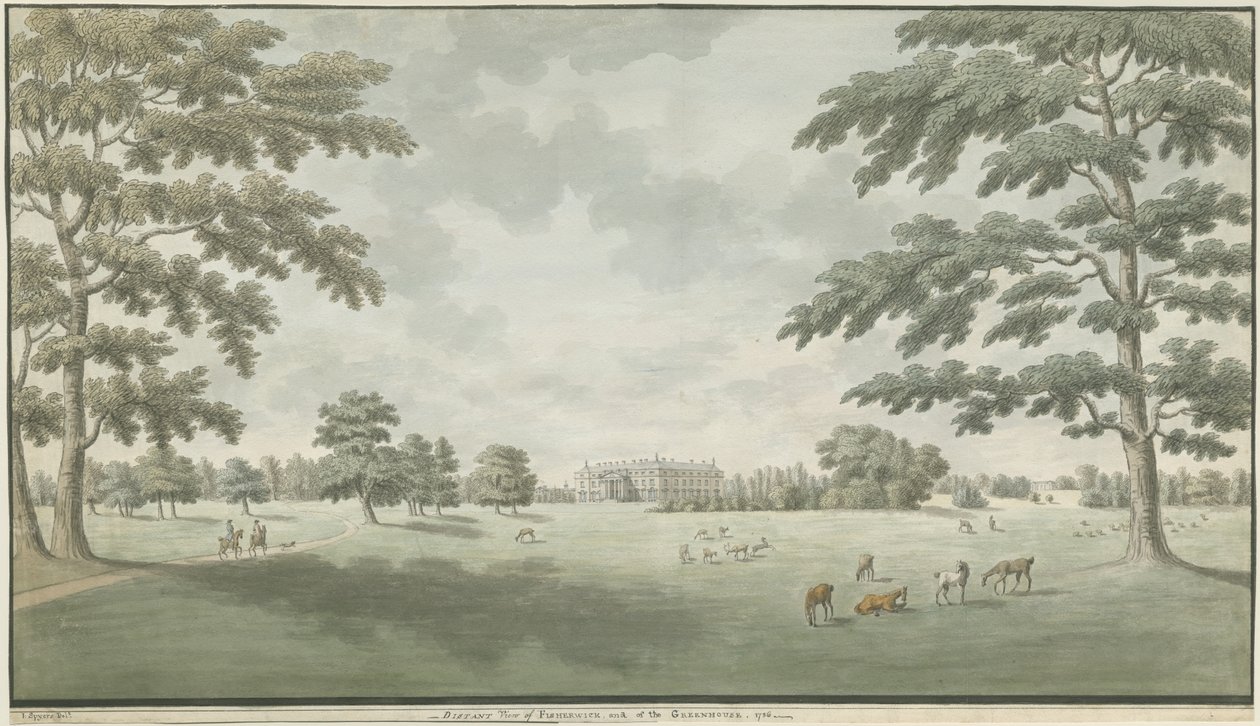 Fisherwick Hall: kresba akvarelem, 1786 od Unbekannt