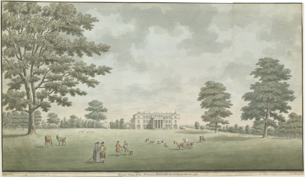 Fisherwick Hall: malba vodovými barvami, 1786 od Unbekannt