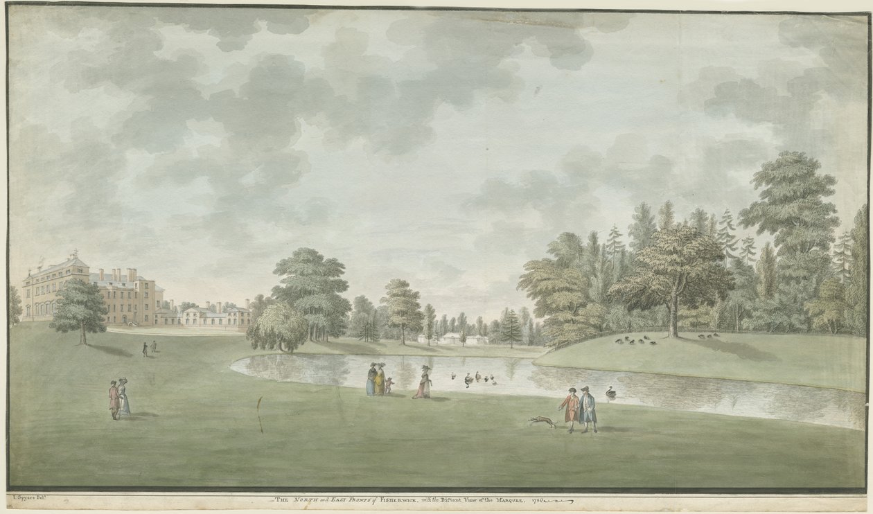 Fisherwick Hall: malba vodovými barvami, 1786 od Unbekannt