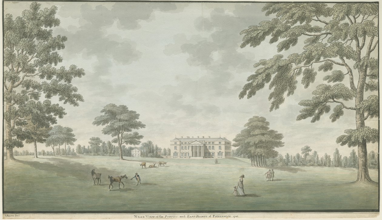 Fisherwick Hall: malba vodovými barvami, 1786 od Unbekannt