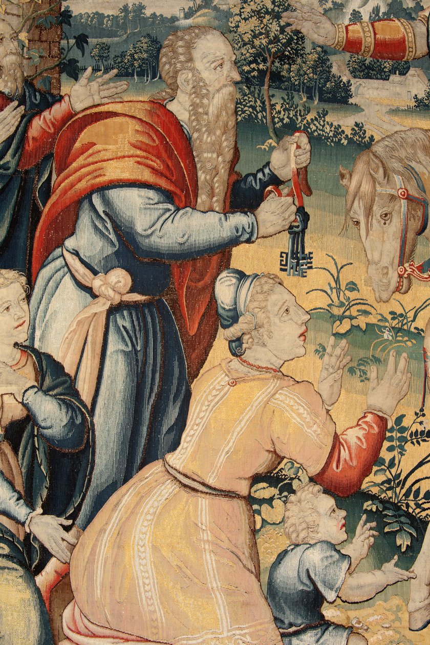Vlámský gobelín. Seriál Historie Hannibala. Hannibal v Itálii (Aníbal en Italia). Třetí tapisérie ze zachovaných. Modelky Anonymní mistr Nizozemska. Výrobní dílny v Bruselu. Ca 1570. Látka Vlna a hedvábí. 6,5/7 osnovy na cm. Velikost od Unbekannt