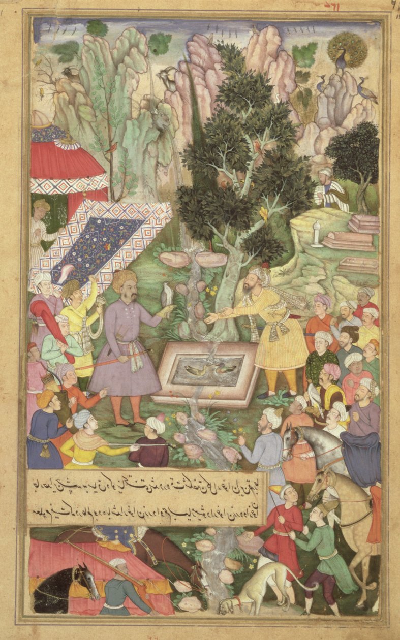 Folio 126 Babur u pramene Khawaja Sih Yaran, z knihy "Baburnama" ("Baburovy paměti"), Mughalové od Unbekannter Künstler