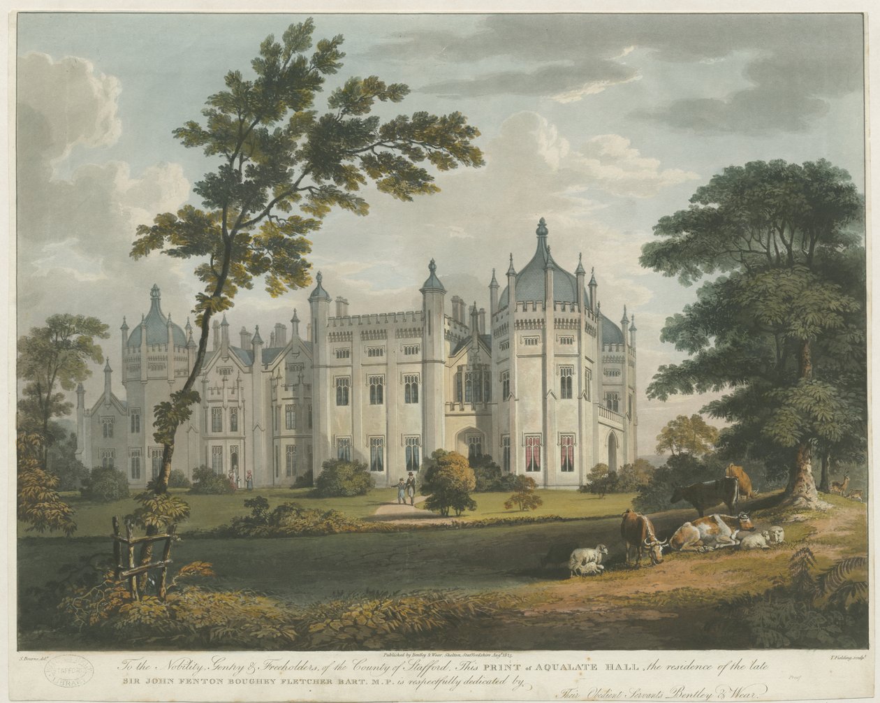Forton - Aqualate Hall: tónovaná rytina akvatinty, nd [c 1814] od Unbekannt