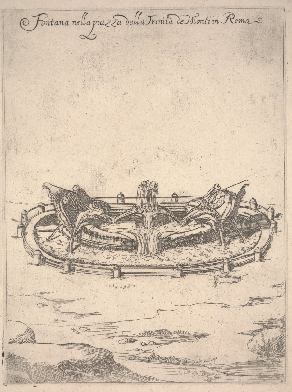 Fontána na náměstí Trinitá de Monti v Římě, kolem roku 1650 (lept) od Unbekannter Künstler