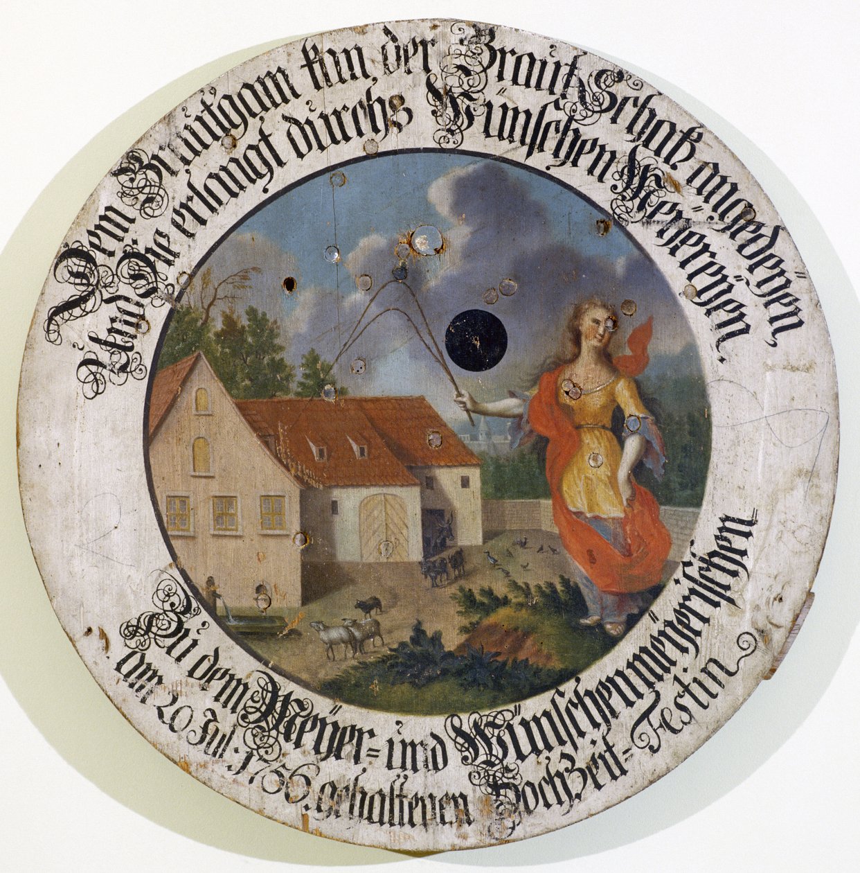 Francké muzeum Feuchtwangen Středofranské Bavorsko Německo střelec cílová sbírka svatební terč z roku 1756 s bohyní Fortune od Unbekannt