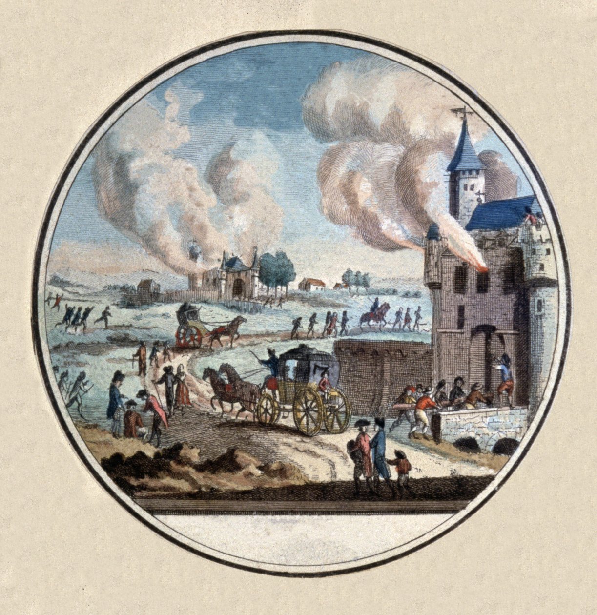 Francouzská revoluce, Mob looping a Castle, cca 1792-1793 (medailon) od Unbekannter Künstler