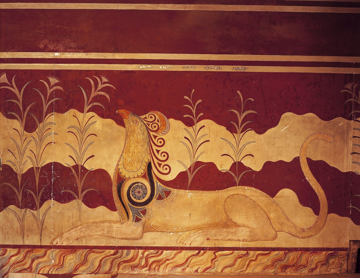Freska na zdi, trůnní sál, palác Minos, Knossos, Kréta, Řecko od Benjamin Baud