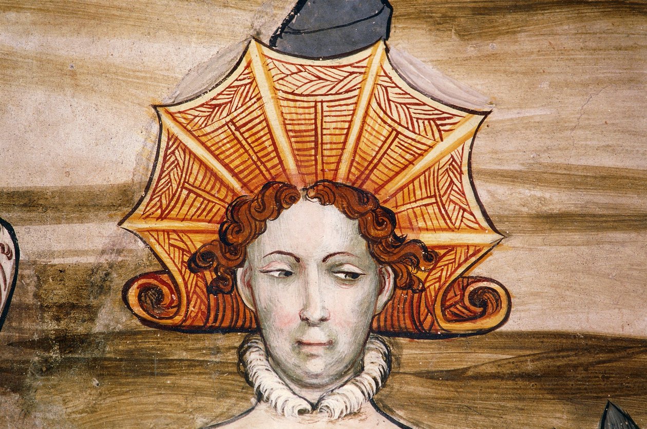 Fresky baronského sálu (15. století), detail, hrad Della Manta, Manta (Cuneo), Piemont, Detail, Itálie od Benjamin Baud