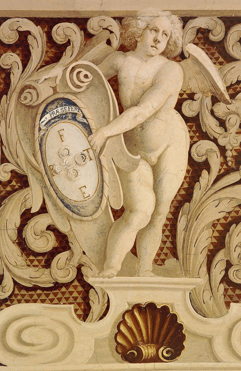 Fresky Baronial Hall (15. století), detail, hrad Della Manta, Manta (Cuneo), Piemont, Detail, Itálie od William M. Timlin