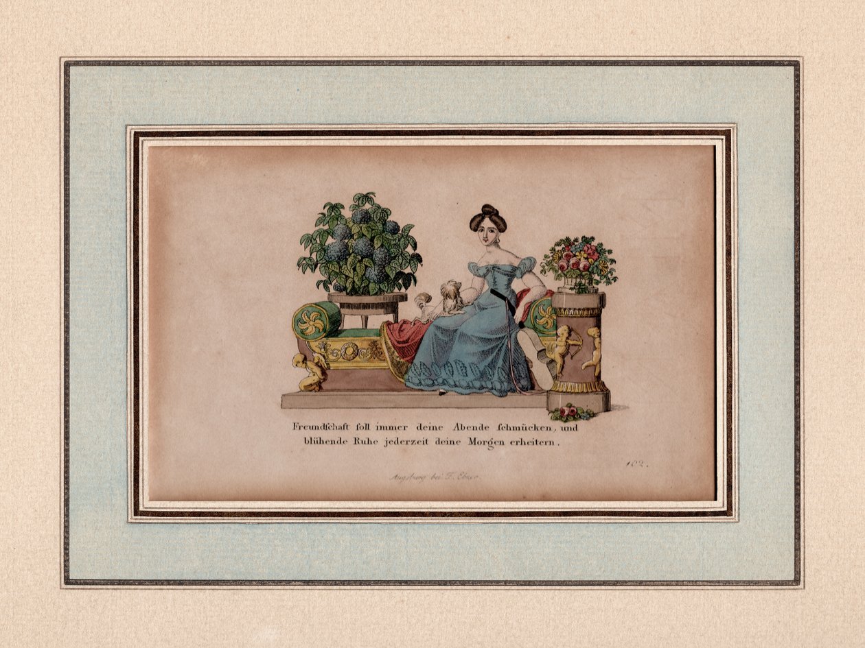 Přátelství bude vždy zdobit vaše večery, Augsburg, kolem roku 1830 (rytina) od Unbekannter Künstler