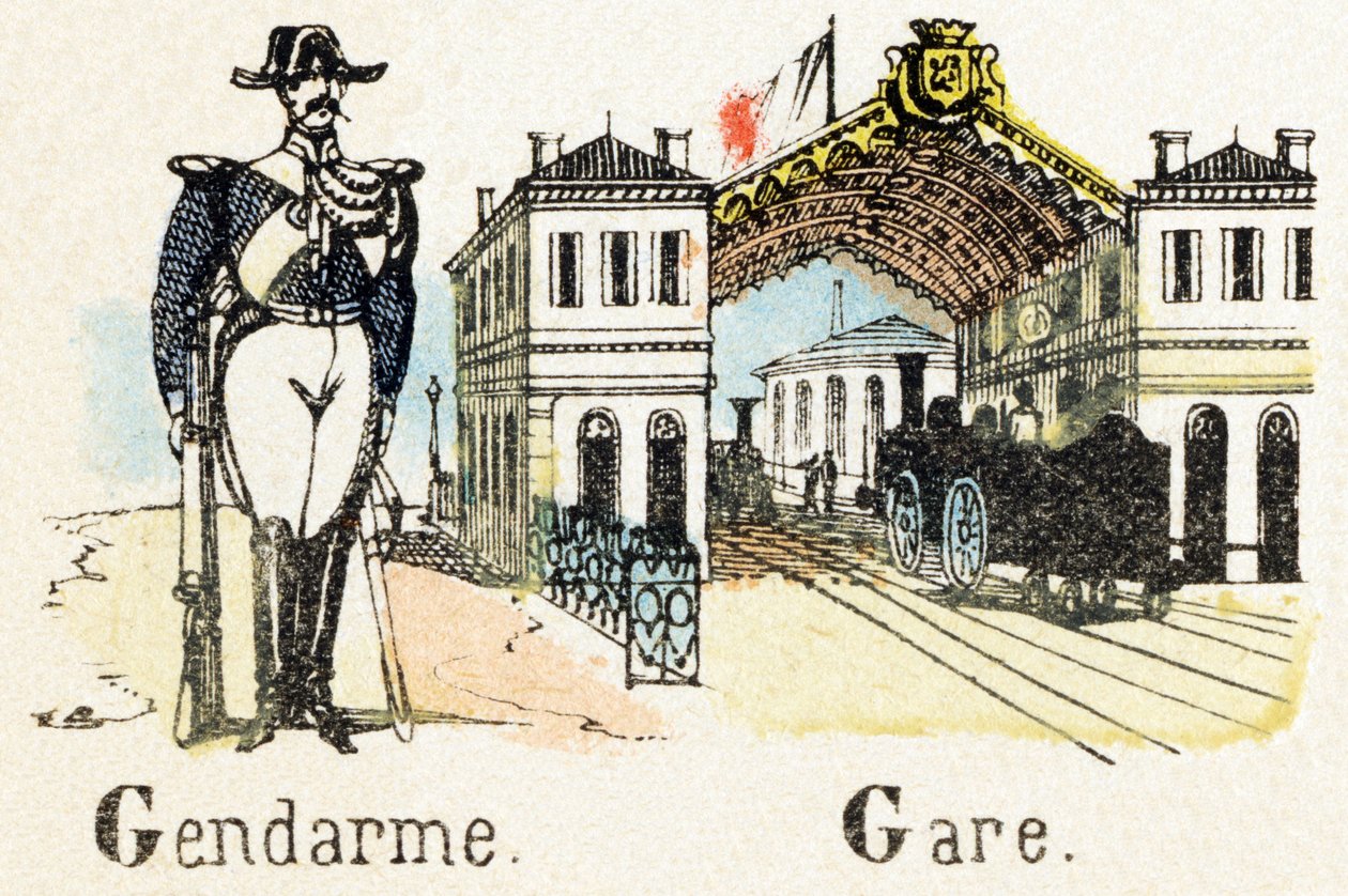 G - Gendarme Gare - Abeceda - dětská zábava - Image epinal, populární série c.1890 (ilustrace) od Unbekannt