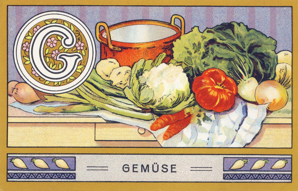 G : Gemuse - Abeceda Palmin. Serie de chromolithographies editees par H. Schlinck & Cie, Hamburg, s. d. . Propagujte Palmin feinstes Cocosfett. Rozměry: 7 x 11 cm od William M. Timlin