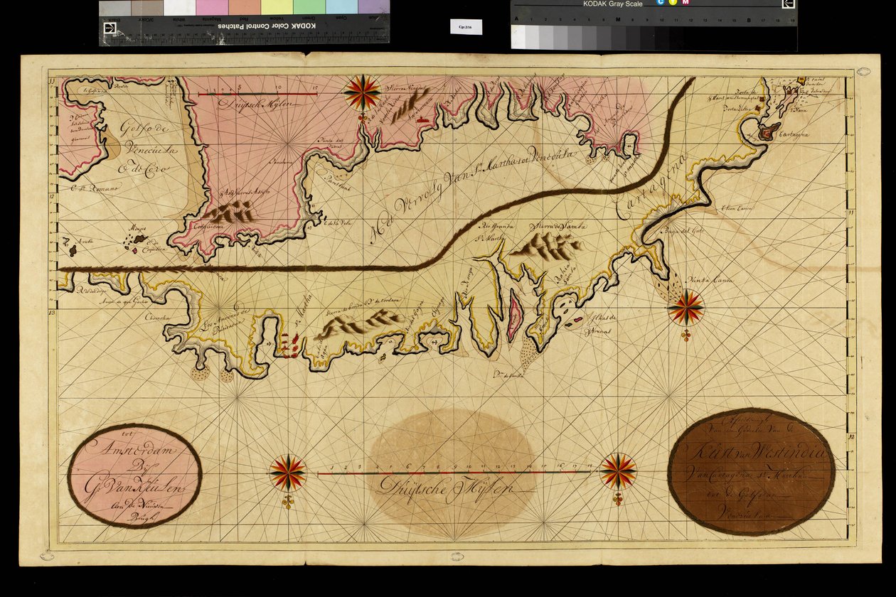 Zeměpisná mapa: vyobrazení Cartageny v Kolumbii od nizozemského kartografa Gerarda van Keulena (1678-1726) 1709-1713. Biblioteca Angelica, Řím od Unbekannter Künstler