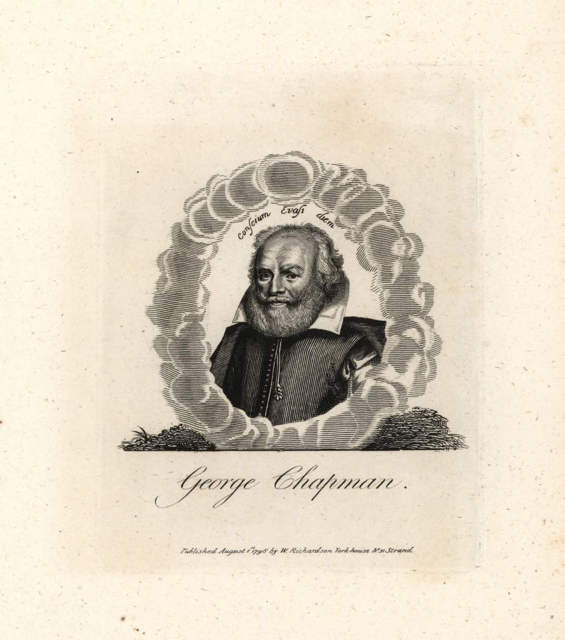 George Chapman, anglický dramatik, překladatel a básník, zemřel roku 1634. Mědirytina z knihy Williama Richarda Portraits Illustrating Granger