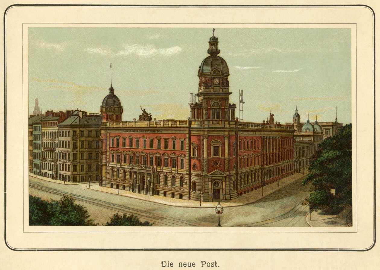 Německo, Hamburk, nová budova pošty, ilustrace z : "Ansichten-Album Hamburg" (pohledy z Hamburku) , vydal C. Schneider , Berlín NW, cca 1890 (litografie) od Unbekannter Künstler