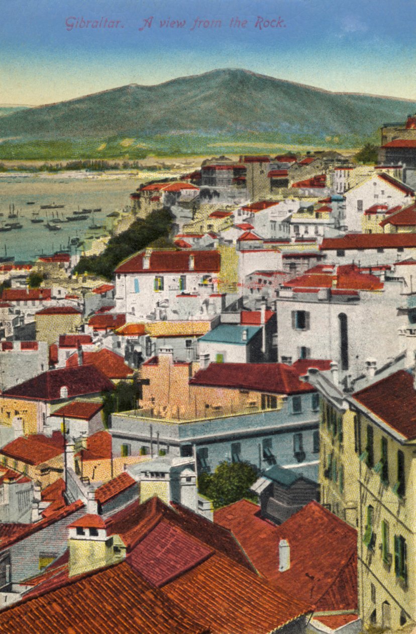 Gibraltar - pohled ze skály na město a záliv konec 19. - začátek 20. století (pohlednice) od Unbekannter Künstler
