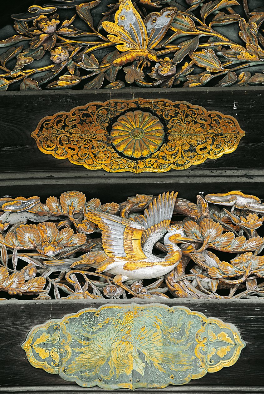 Pozlacení ptáci a motýli, Detail paláce Ninomaru, hrad Nijo, Kjóto od Benjamin Baud