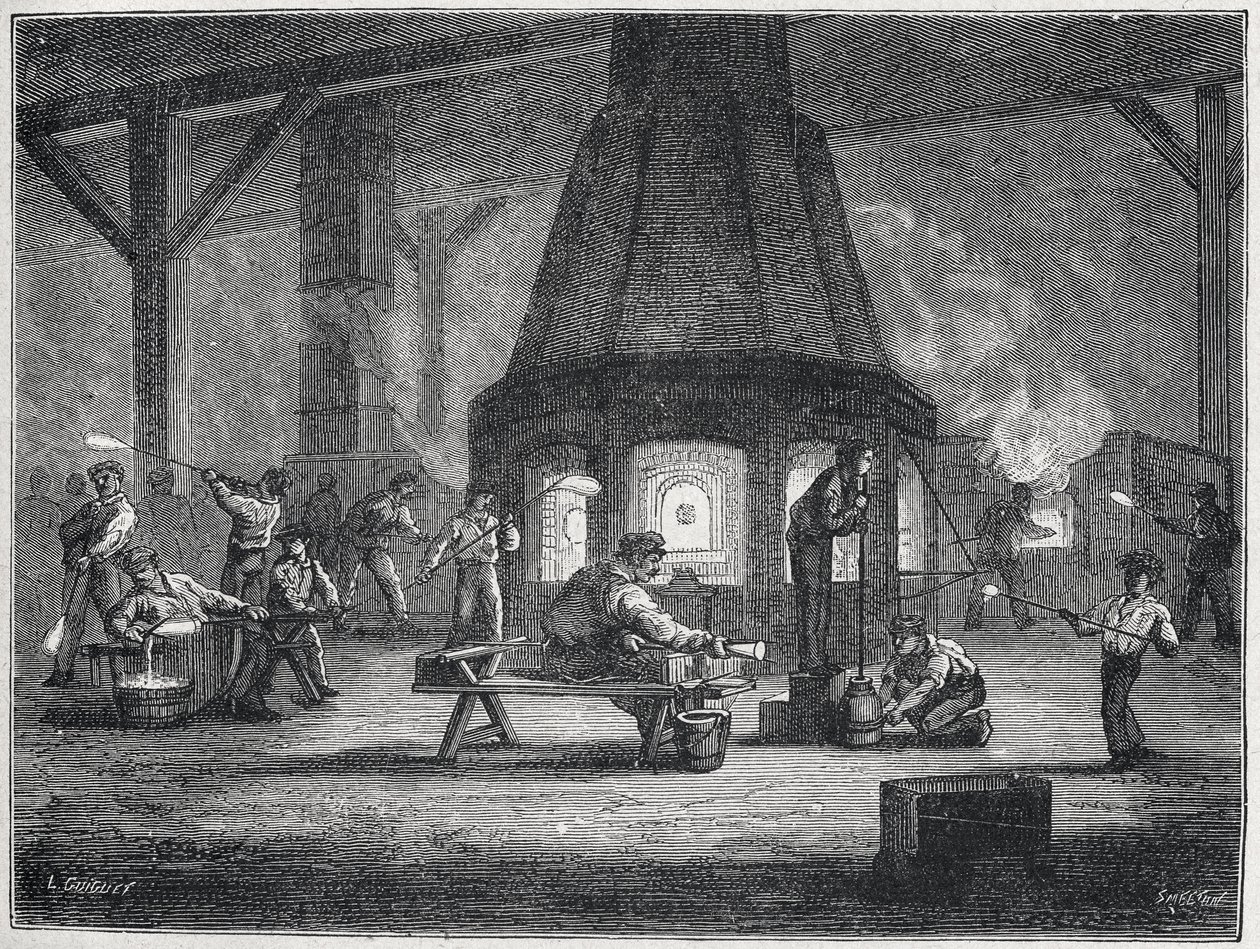 Sklářství v druhé polovině 19. století : děti pracují, asi 1880 (rytina) od Unbekannter Künstler