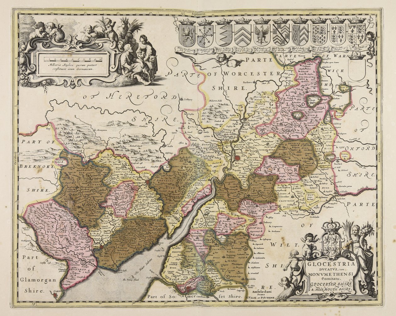 Glocestria ducatus cum Monumethensi comitatu  Glocester Shire amp; Monmouth Shire od Unbekannter Künstler