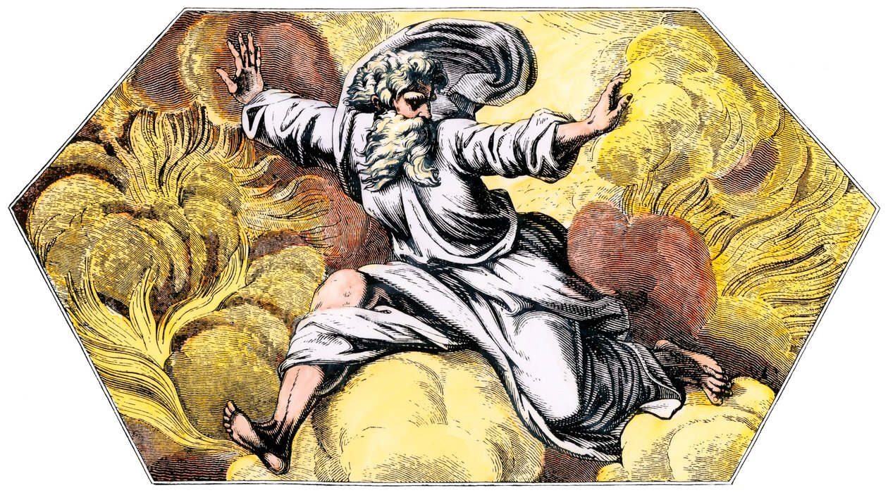 Bůh stvořil nebe a zemi - kolorovaná rytina z 19. století, z lodžie ve Vatikánu (Itálie), autor Raffael (Raffaello Sanzio) od Unbekannter Künstler