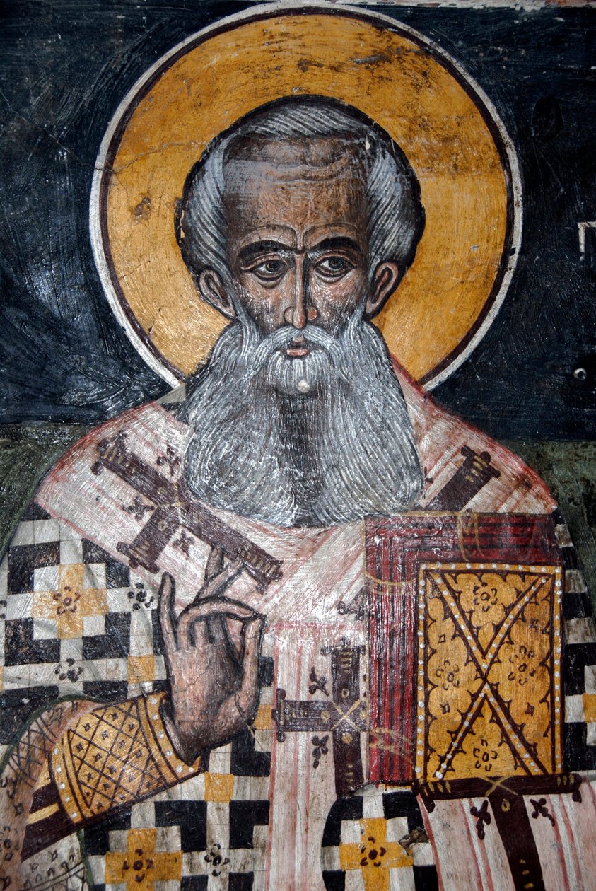 řecké ortodoxní křesťanství; starověké byzantské fresky; nástěnná malba biskupa Mikuláše; Kostel Agios Nikolaos v Petře; Lesbos; Egejské moře; Řecko; Evropa od Unbekannt