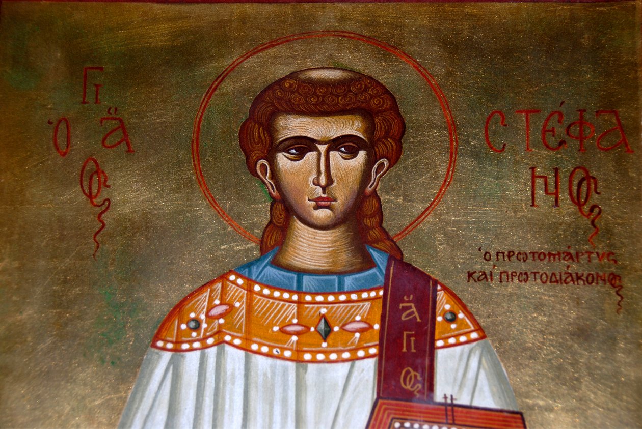 řecké ortodoxní křesťanství; ikona svatého Stefana v kostele Agios Stefanos; Lesbos; Egejské moře; Řecko; Evropa od Unbekannt