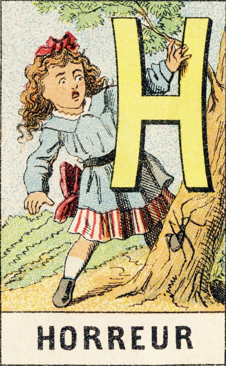 H: Horror - Rytina převzatá z ABCD malých dívek. Pellerin & Cie, tiskárna-nakladatel, Epinal, kolem 1890. Serie A. Rozměry: 19 x 13,5 cm. od Unbekannt