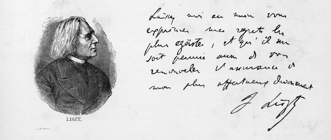 Rukopis a podpis Franze Liszta (pero a inkoust na papíře) od Unbekannt