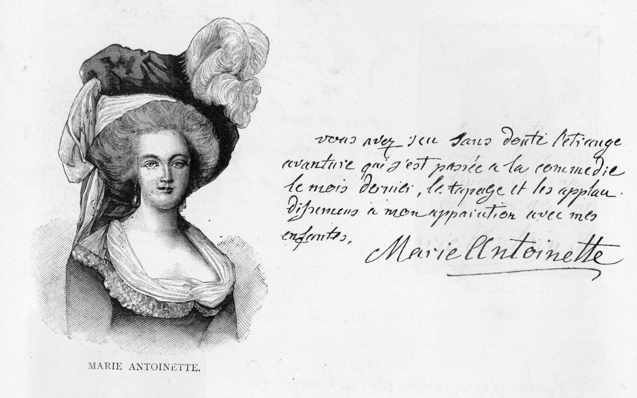 Rukopis a podpis královny Marie-Antoinetty (pero a inkoust na papíře) od Unbekannt