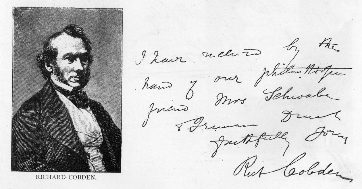 Rukopis a podpis Richarda Cobdena (pero a inkoust na papíře) od Unbekannt