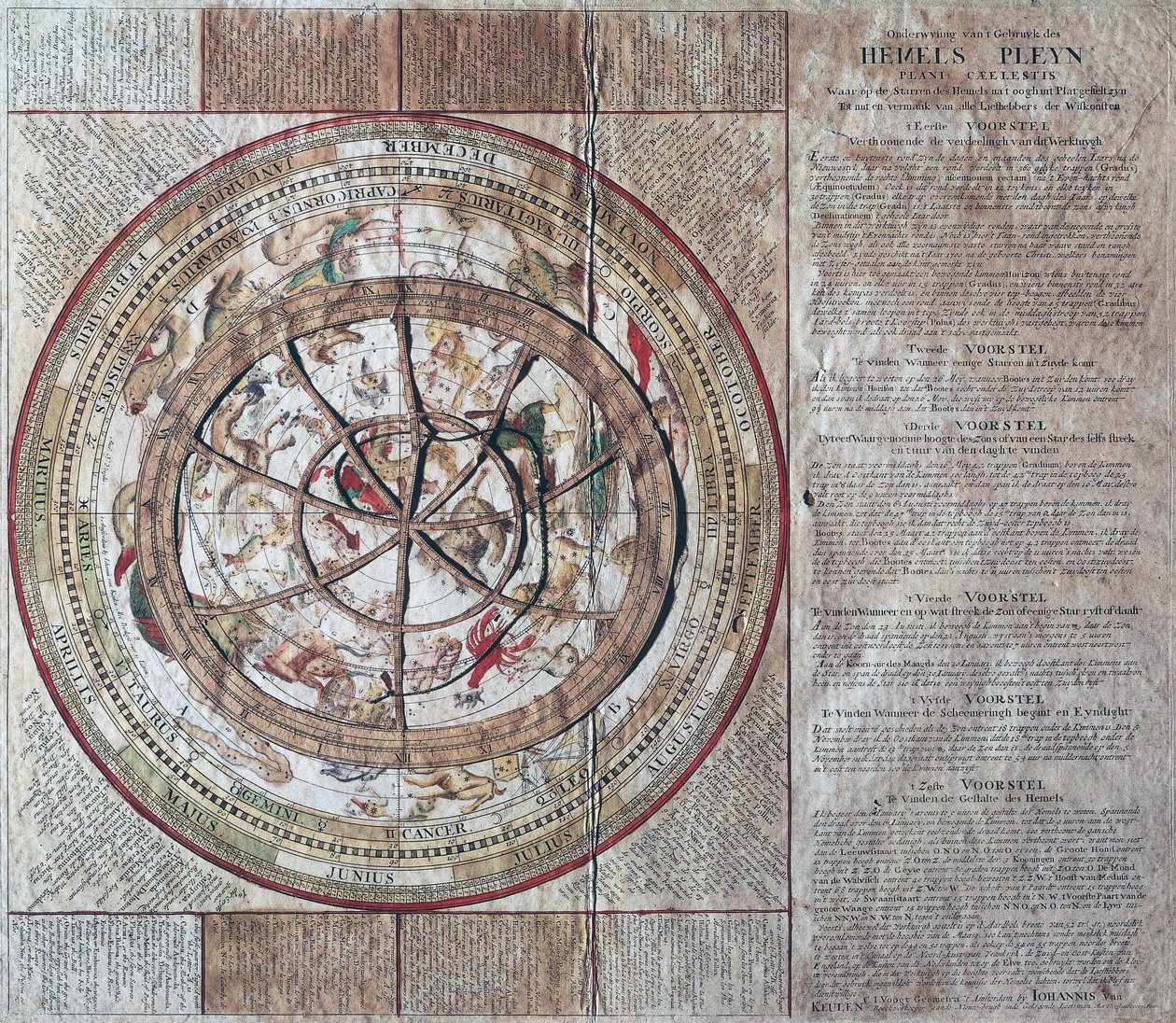 Hemels Pleyn Plani Caelestis, nebeská koule s astrolábem, asi 1680, Johannes van Keulen (1654-1715), mědirytina, vydáno v Amsterdamu od William M. Timlin