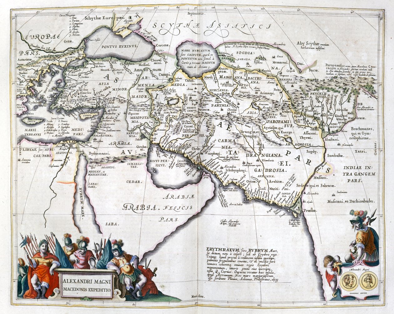 Dějiny. Starověké Řecko. Cesty Alexandra Velikého. Rytina v: Le theatre du monde, atlas G, Blaeu, Amsterdam od Unbekannter Künstler