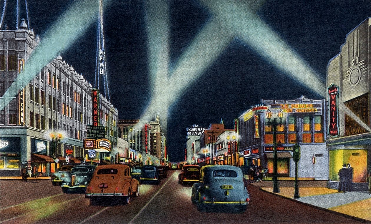 Hollywood Boulevard yöllä Kaliforniassa od Unbekannter Künstler