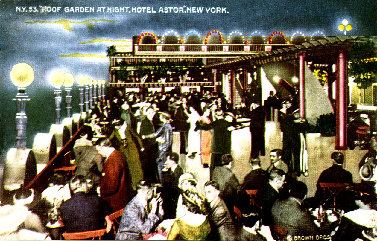 Hotel Astor, New York City - střešní zahrada v noci od Unbekannter Künstler