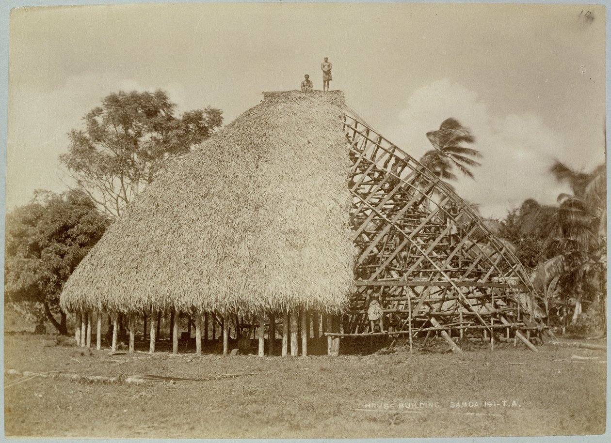 House Building v Samoa, kolem roku 1875 (sépiová fotografie) od Unbekannt