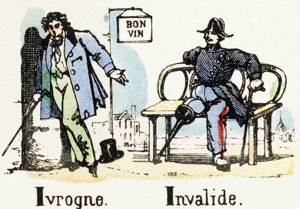 I - Ivrogne Invalide - Alphabet - dětská zábava - Image epinal, populární série c.1890 (ilustrace) od Unbekannt