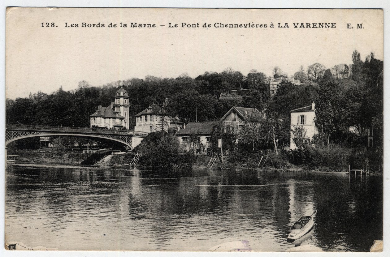 Ile de France, Val de Marne (94), La Varenne: břehy Marny a most Chennevieres, se zámkem des Rets - pohlednice z let 1910-1919 od Unbekannt