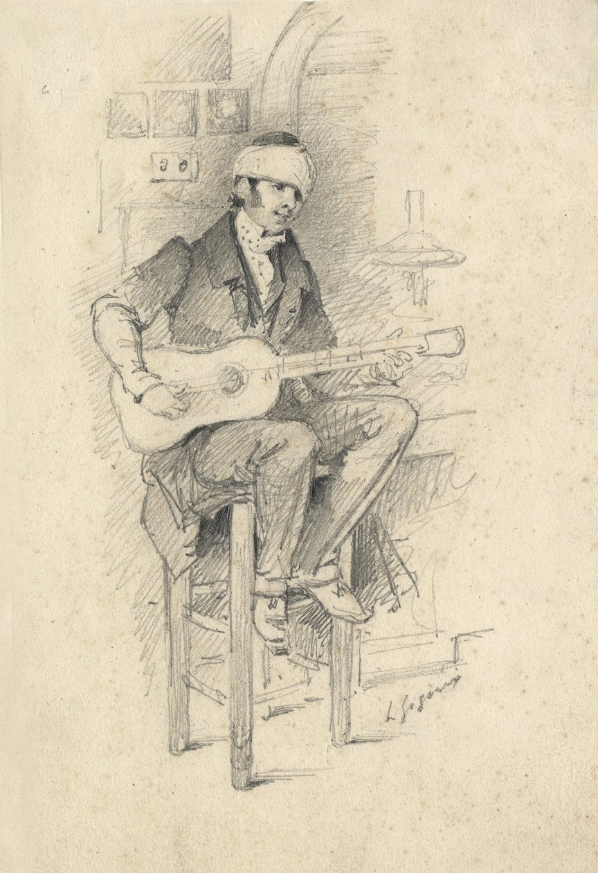 Zraněný mladý kytarista, Francie, kolem roku 1830 (náčrt) od Unbekannter Künstler