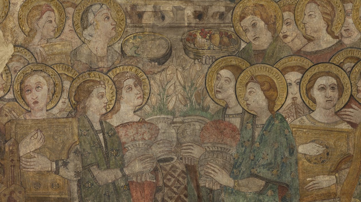 Interiér. Severní přechod. Oltář (Altar de las pinturas murales). Originál z hlavní kaple. Nástěnné malby (fresky?). Detail. Konec 14. století. od Unbekannt