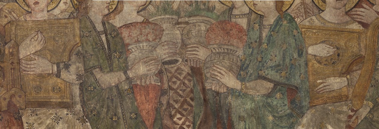 Interiér. Severní přechod. Oltář (Altar de las pinturas murales). Originál z hlavní kaple. Nástěnné malby (fresky?). Detail. Konec 14. století. od Unbekannt