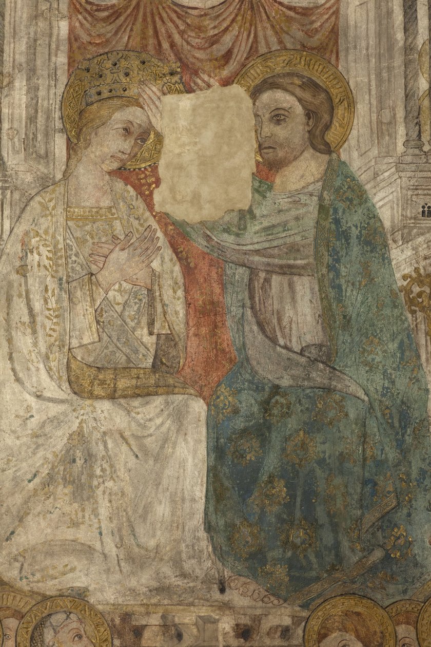 Interiér. Severní přechod. Oltář (Altar de las pinturas murales). Originál z hlavní kaple. Nástěnné malby (fresky?). Detail. Konec 14. století. od Unbekannt