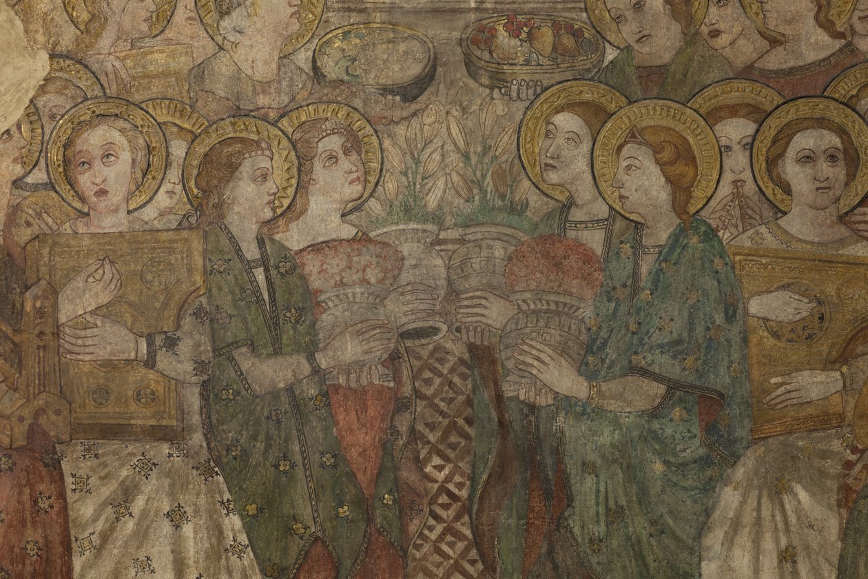 Interiér. Severní přechod. Oltář (Altar de las pinturas murales). Originál z hlavní kaple. Nástěnné malby (fresky?). Detail. Konec 14. století. od Unbekannt