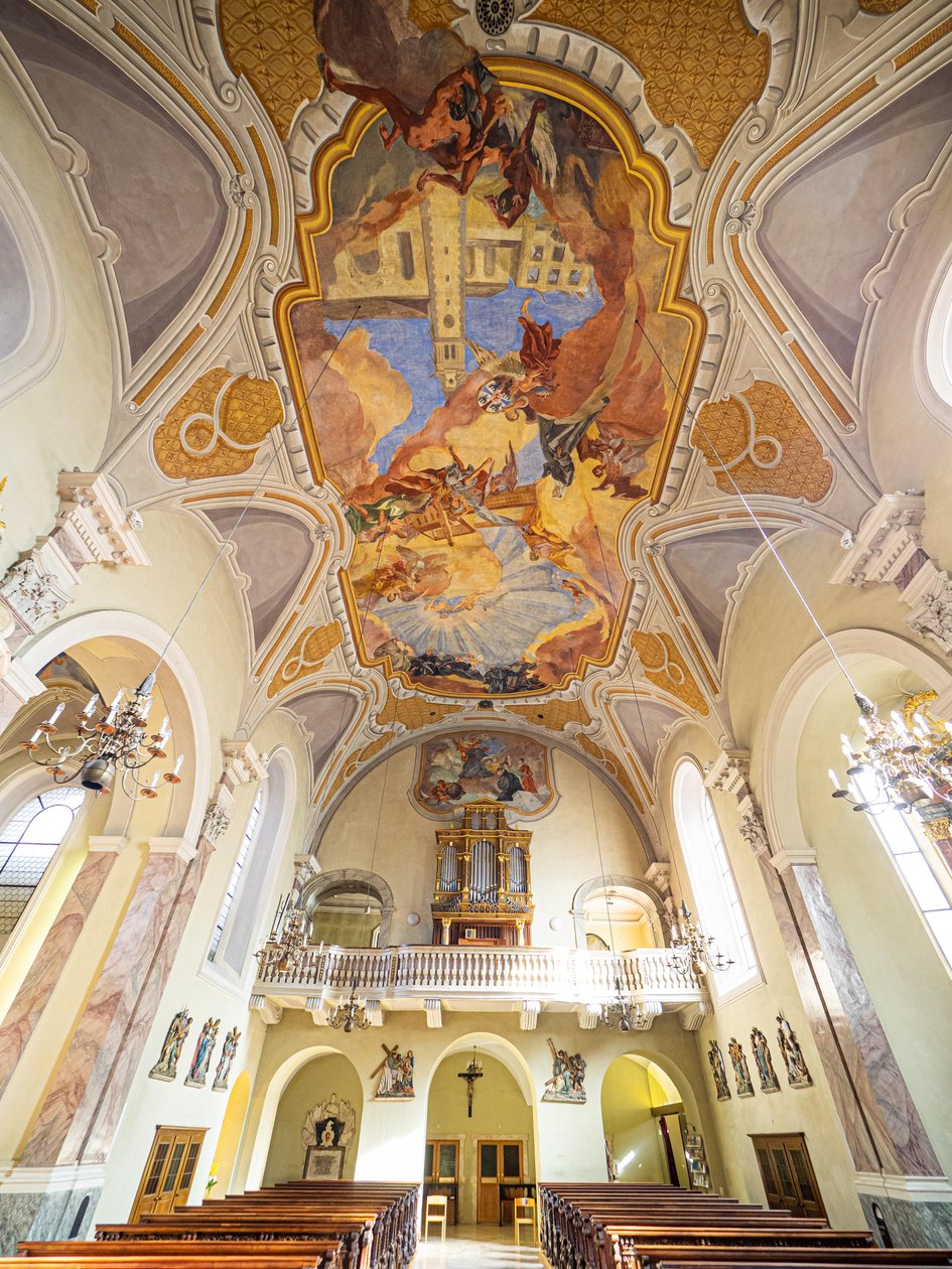 Interiér, nástropní malba od Hanse Andre, Servitenkirche, Innsbruck, Tyrolsko, Rakousko, Evropa (foto) od Unbekannter Künstler