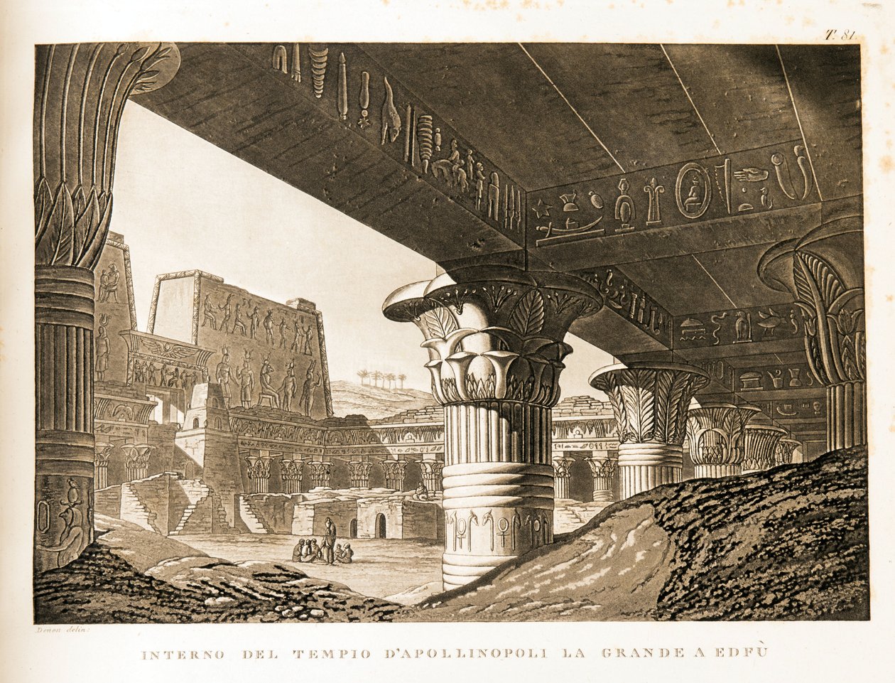 Vnitřní pohled na chrám Apollinopolis v Edfu, Egypt Ilustrace z Atlasu Egypta od Unbekannter Künstler