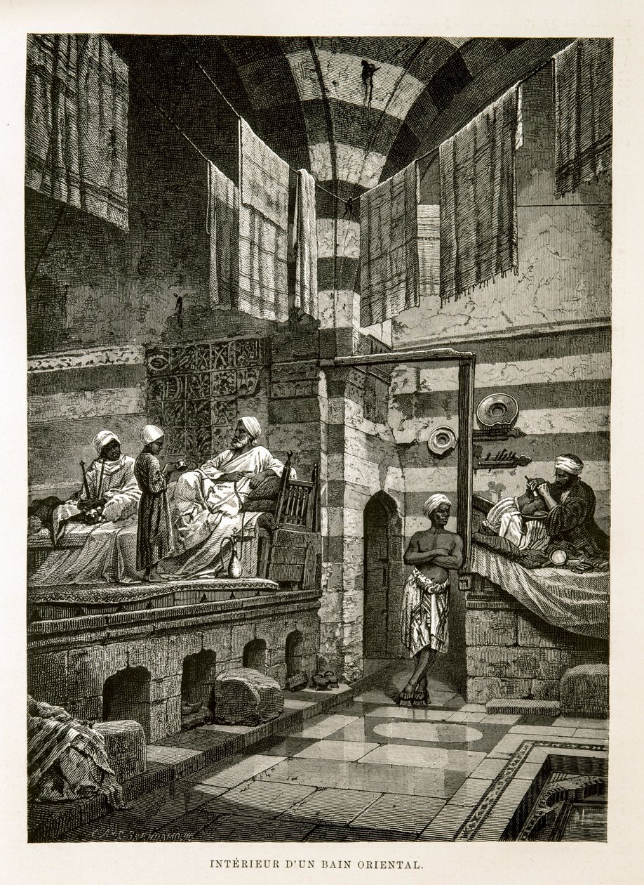 Vnitřní pohled na orientální lázeň Ilustrace z Atlasu Egypta od Unknown