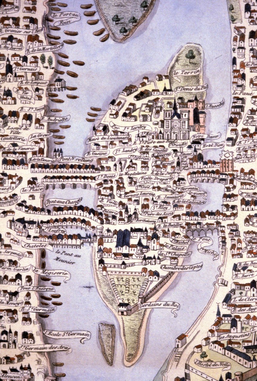 Mapa ostrova města, Paříž, asi 1540 (rytina) od Unbekannter Künstler