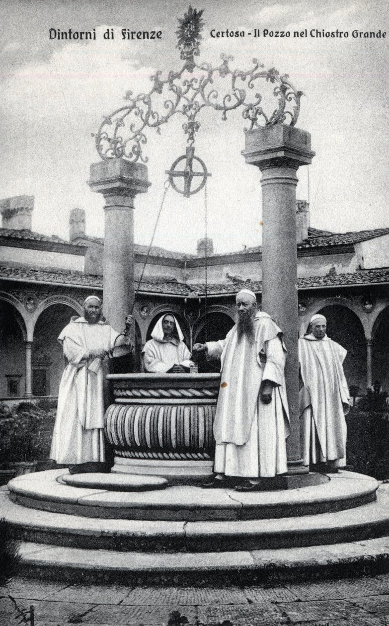 Itálie, Florencie, Chartreuse z Galluzzo (Certosa del Galluzzo): studna ve velkém ambitu - Pohlednice konec 19.-20. od William M. Timlin