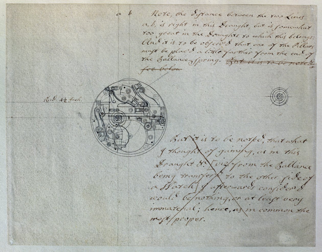 Návrh Johna Harrisona pro „menší hodinky“, o kterém se zmínil Board of Longitude dne 19. června 1755, ze souboru mechanických poznámek a kreseb sestavených Johnem Harrisonem (1693-1776) a jeho synem Williamem (asi 1726-72) (pero a inkoust na papíře) od Unbekannt